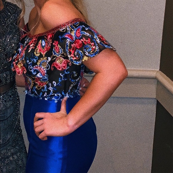 Navy Blue Two Piece Ellie Wilde Prom Dress - Picture 2 of 5